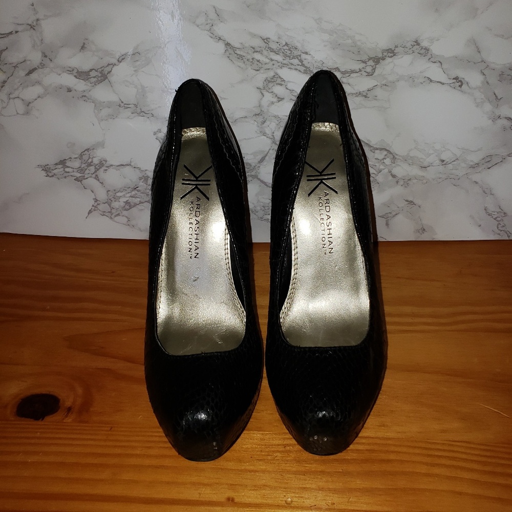 Kardashian Kollection Black Python Heels